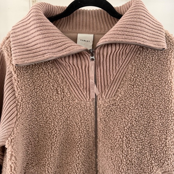 Varley Ardley Zip Through Knit Jacket Tan Brown Teddy Sherpa Size Small - Picture 2 of 7